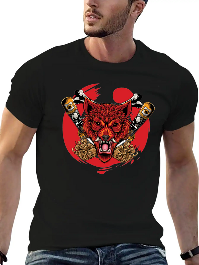 Japanese Wolf Samurai Lightweight Cotton T-Shirt – Daily Comfort Graphic Shirt