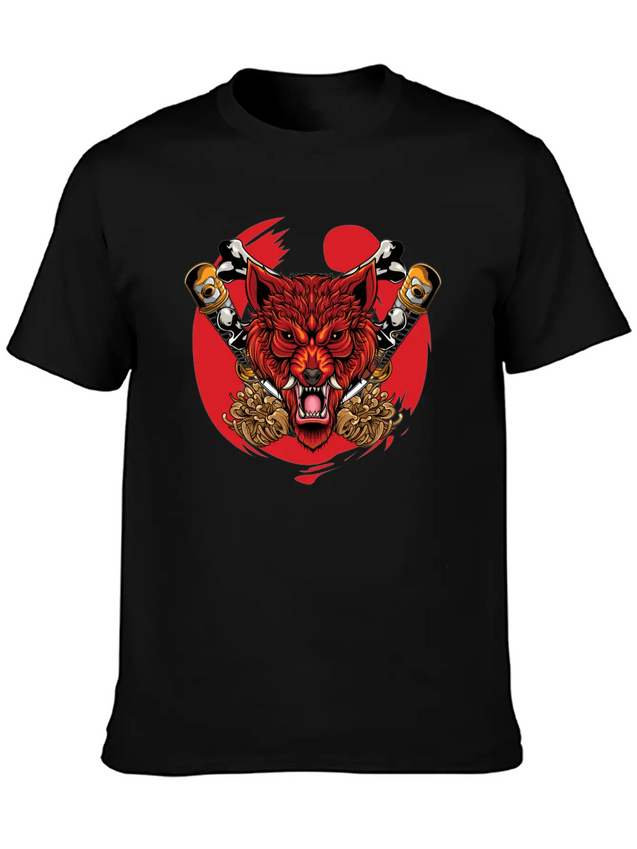 Japanese Wolf Samurai Lightweight Cotton T-Shirt – Daily Comfort Graphic Shirt