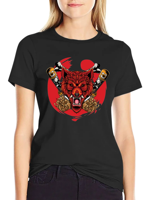 Japanese Wolf Samurai Lightweight Cotton T-Shirt – Daily Comfort Graphic Shirt