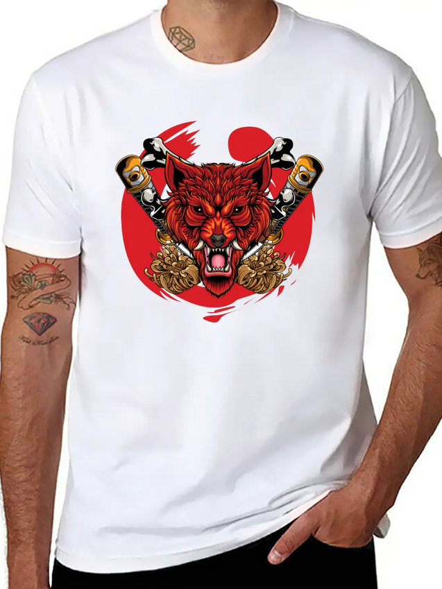 Japanese Wolf Samurai Lightweight Cotton T-Shirt – Daily Comfort Graphic Shirt