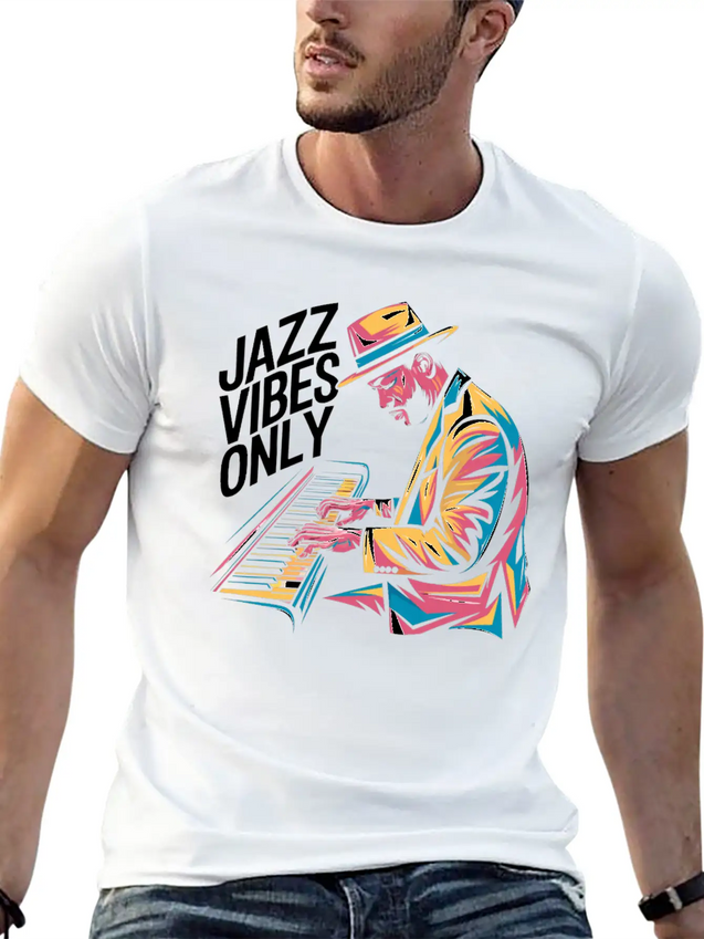 Jazz Vibes Only Piano Art Jazz Lightweight Cotton T-Shirt – Daily Comfort Graphic Shirt