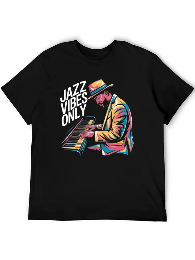 Jazz Vibes Only Piano Art Jazz Lightweight Cotton T-Shirt – Daily Comfort Graphic Shirt