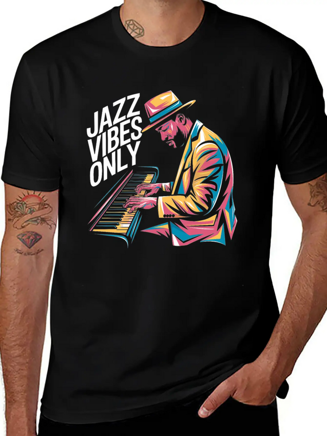 Jazz Vibes Only Piano Art Jazz Lightweight Cotton T-Shirt – Daily Comfort Graphic Shirt