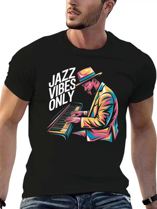 Jazz Vibes Only Piano Art Jazz Lightweight Cotton T-Shirt – Daily Comfort Graphic Shirt