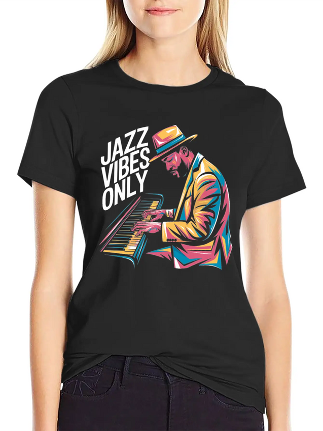 Jazz Vibes Only Piano Art Jazz Lightweight Cotton T-Shirt – Daily Comfort Graphic Shirt