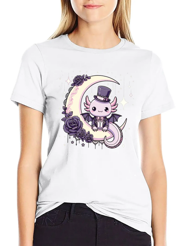 Kawaii Gothic Axolotl Pastel Gothic Goth Lightweight Cotton T-Shirt – Daily Comfort Graphic Shirt