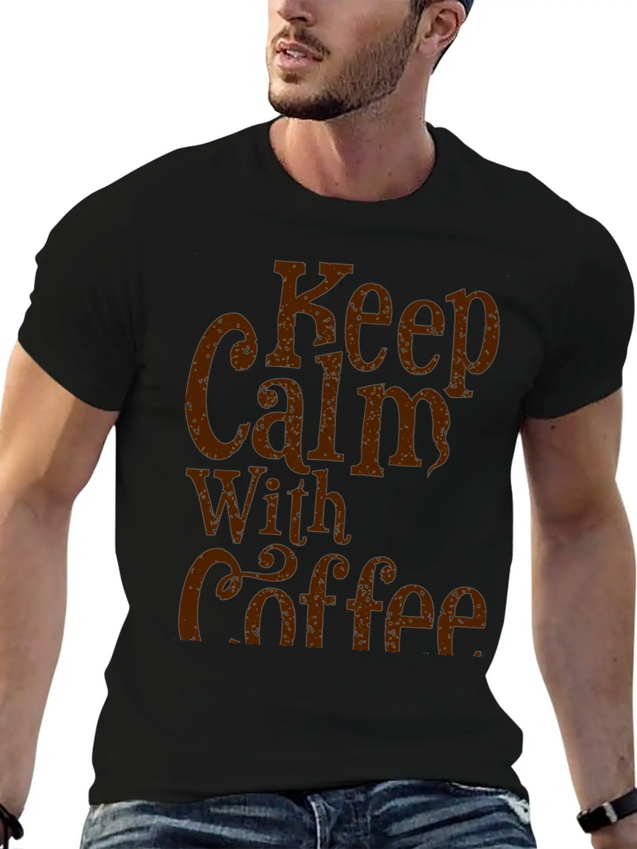 Keep Calm With Coffee Lightweight Cotton T-Shirt – Daily Comfort Graphic Shirt