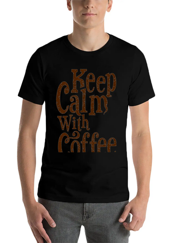 Keep Calm With Coffee Lightweight Cotton T-Shirt – Daily Comfort Graphic Shirt