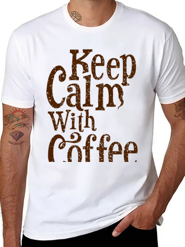 Keep Calm With Coffee Lightweight Cotton T-Shirt – Daily Comfort Graphic Shirt