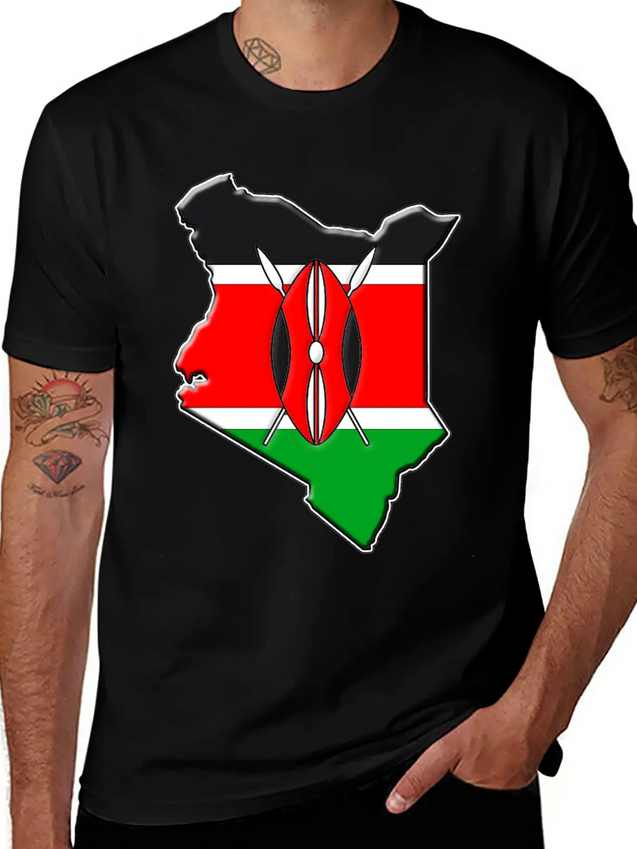 Kenya Flag Map Lightweight Cotton T-Shirt – Daily Comfort Graphic Shirt