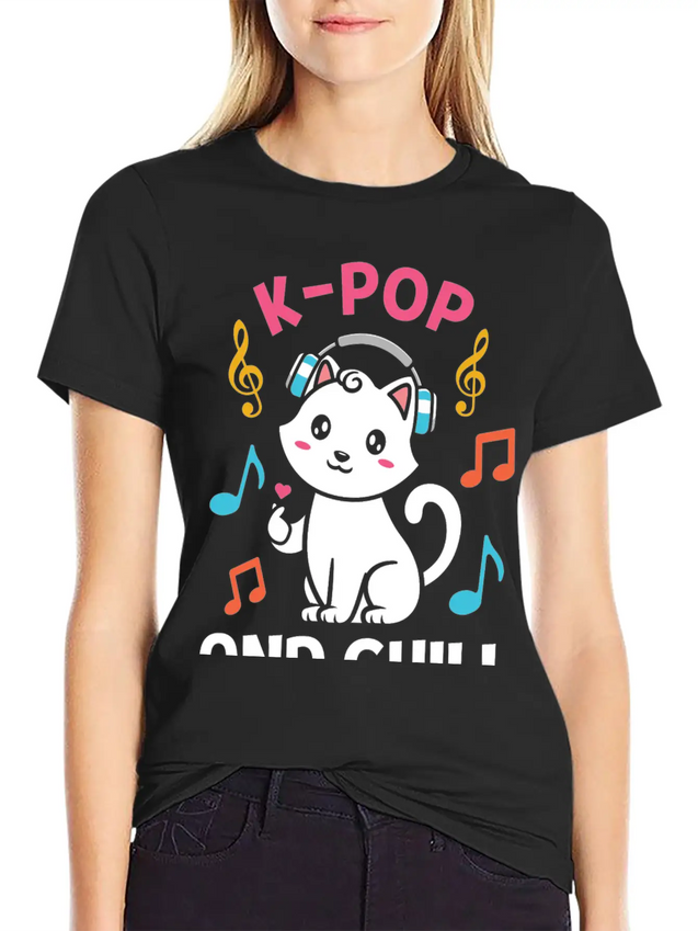 Kpop And Chill K Pop Music, Korean Pop Music Lightweight Cotton T-Shirt – Daily Comfort Graphic Shirt