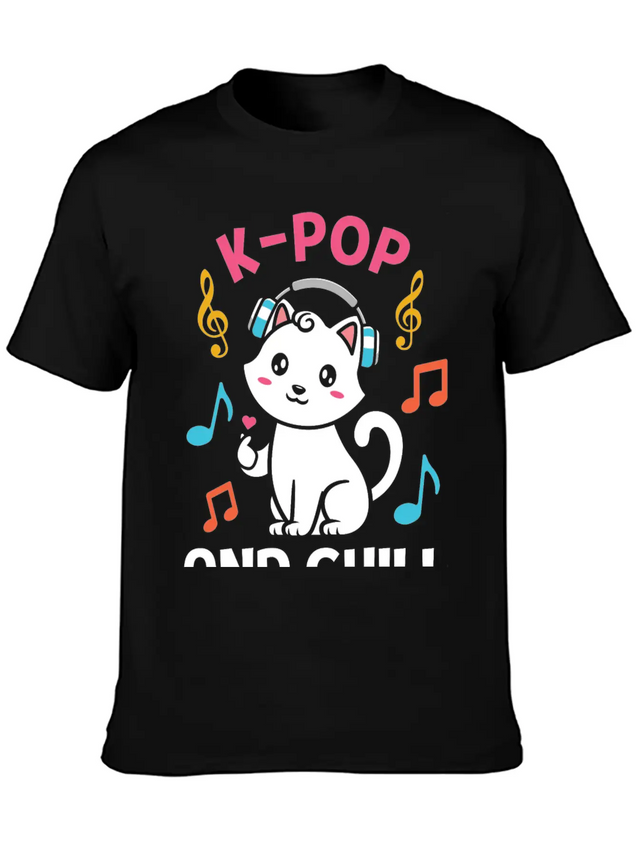 Kpop And Chill K Pop Music, Korean Pop Music Lightweight Cotton T-Shirt – Daily Comfort Graphic Shirt