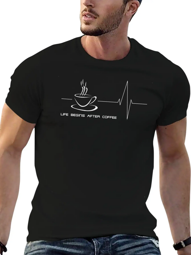 Life Begins After Coffee - Black Lightweight Cotton T-Shirt – Daily Comfort Graphic Shirt
