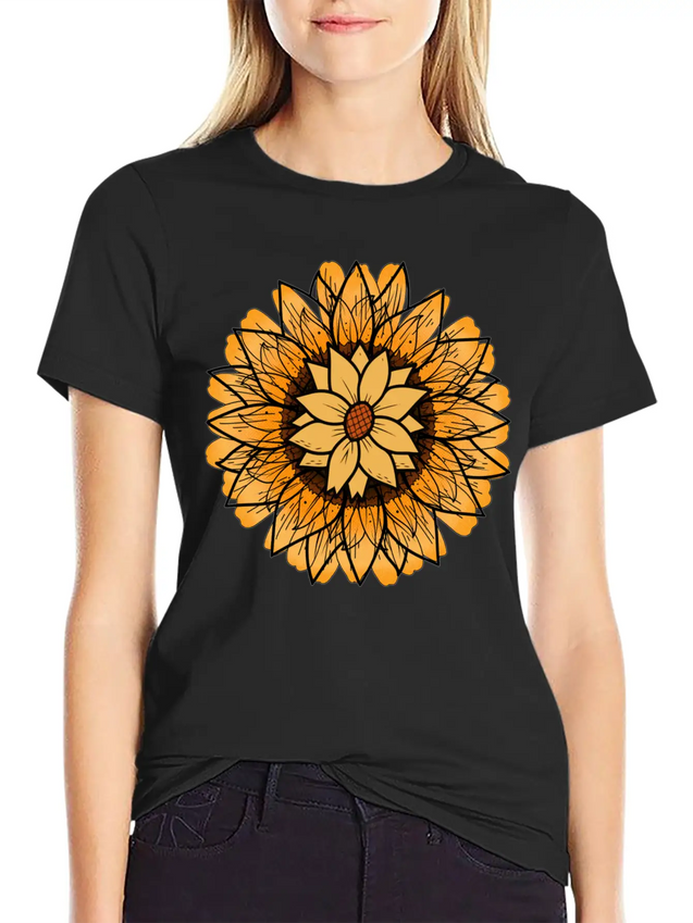 Little Aesthetic Sunflower Lightweight Cotton T-Shirt – Daily Comfort Graphic Shirt