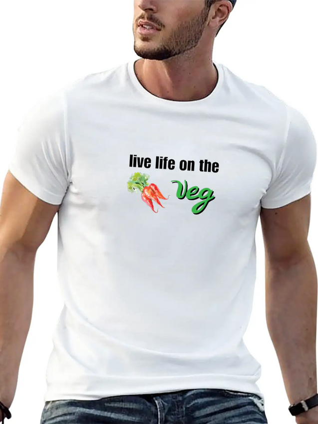 Live Life On The Veg Vegetarian Lightweight Cotton T-Shirt – Daily Comfort Graphic Shirt