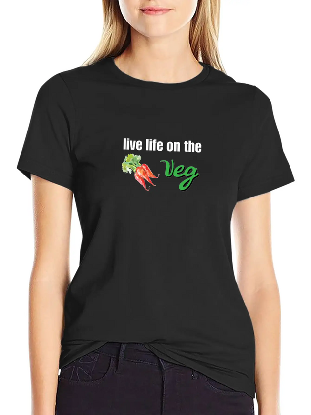 Live Life On The Veg Vegetarian Lightweight Cotton T-Shirt – Daily Comfort Graphic Shirt