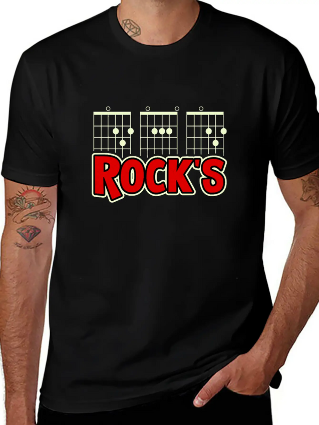 Mens Guitarist Birthday Guitar Chords "DAD Rock's" Lightweight Cotton T-Shirt – Daily Comfort Graphic Shirt