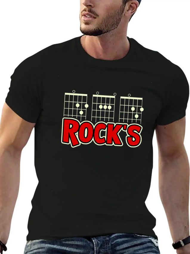 Mens Guitarist Birthday Guitar Chords "DAD Rock's" Lightweight Cotton T-Shirt – Daily Comfort Graphic Shirt