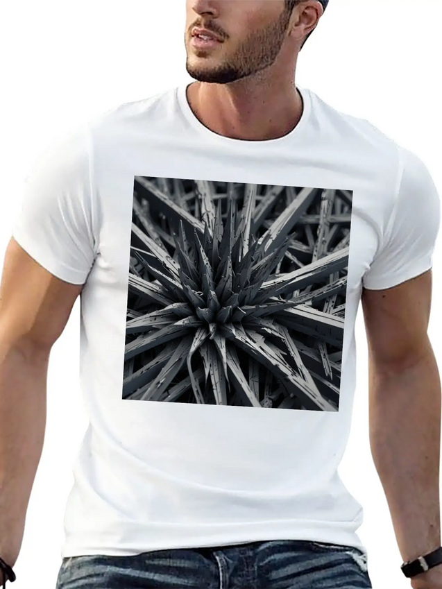 Metallic Bloom: Nature's Industrial Reflection Lightweight Cotton T-Shirt – Daily Comfort Graphic Shirt