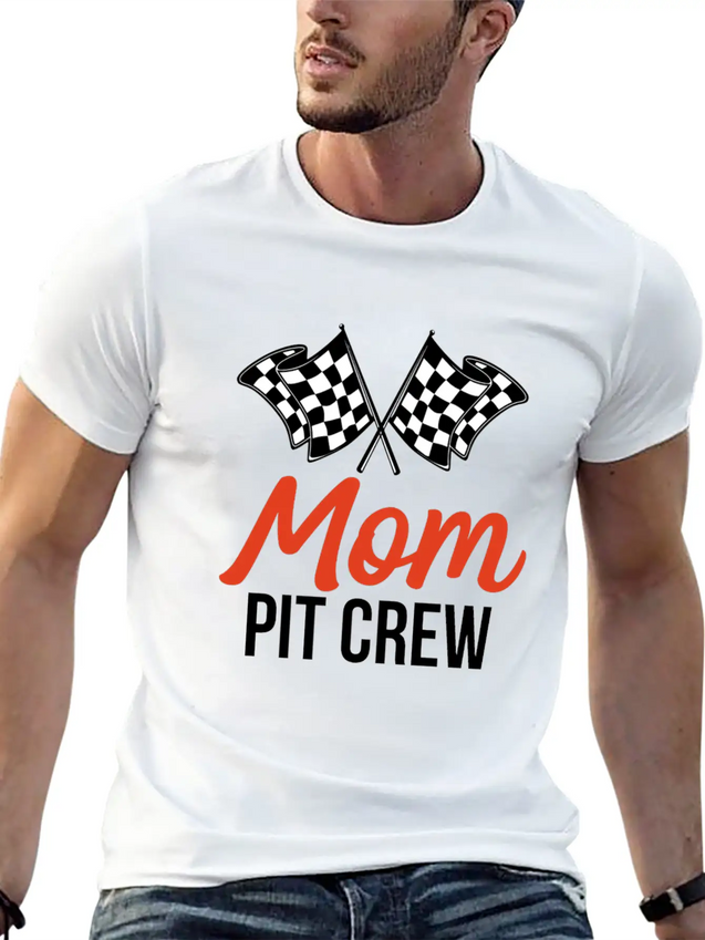 Mom Pit Crew Funny Hosting Car Race Birthday Party Lightweight Cotton T-Shirt – Daily Comfort Graphic Shirt