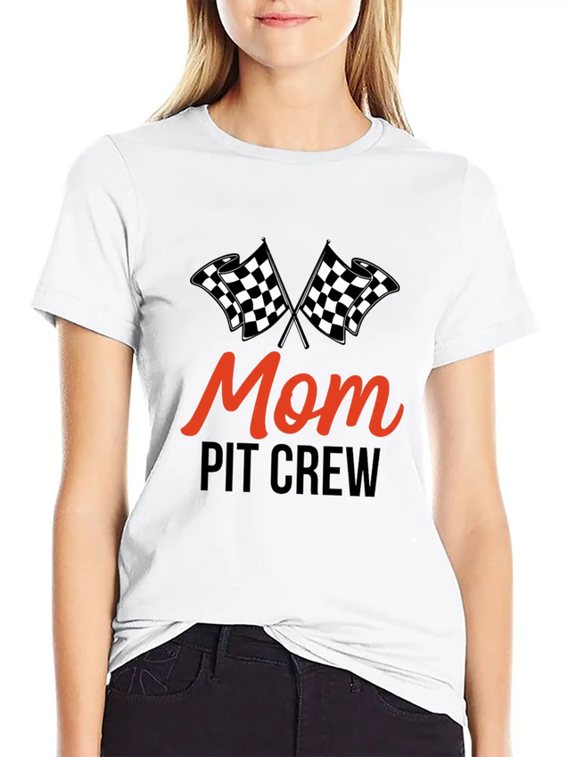 Mom Pit Crew Funny Hosting Car Race Birthday Party Lightweight Cotton T-Shirt – Daily Comfort Graphic Shirt