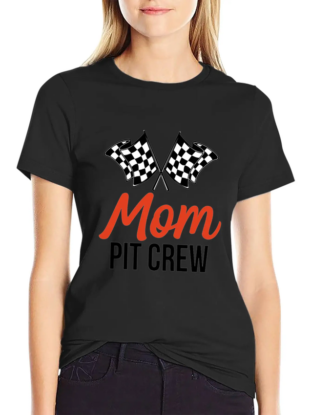 Mom Pit Crew Funny Hosting Car Race Birthday Party Lightweight Cotton T-Shirt – Daily Comfort Graphic Shirt