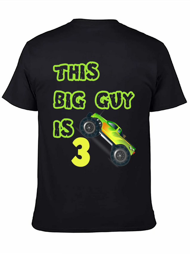 Monster Truck Birthday 3 Year Old Gift Lightweight Cotton T-Shirt – Daily Comfort Graphic Shirt