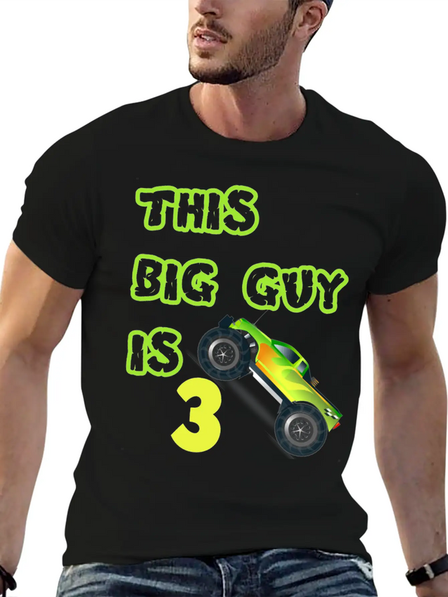 Monster Truck Birthday 3 Year Old Gift Lightweight Cotton T-Shirt – Daily Comfort Graphic Shirt