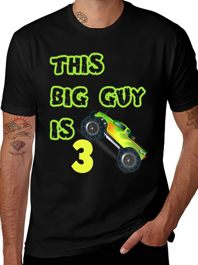 Monster Truck Birthday 3 Year Old Gift Lightweight Cotton T-Shirt – Daily Comfort Graphic Shirt