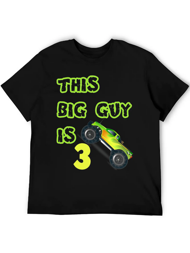 Monster Truck Birthday 3 Year Old Gift Lightweight Cotton T-Shirt – Daily Comfort Graphic Shirt