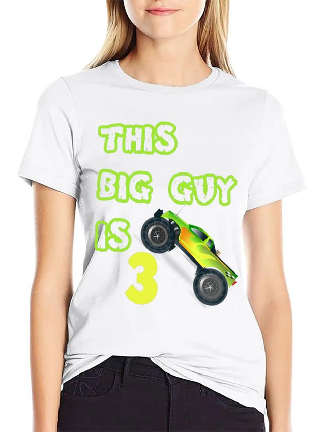 Monster Truck Birthday 3 Year Old Gift Lightweight Cotton T-Shirt – Daily Comfort Graphic Shirt