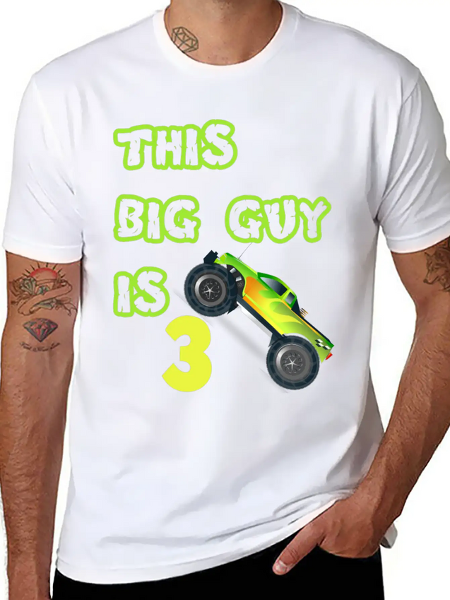 Monster Truck Birthday 3 Year Old Gift Lightweight Cotton T-Shirt – Daily Comfort Graphic Shirt