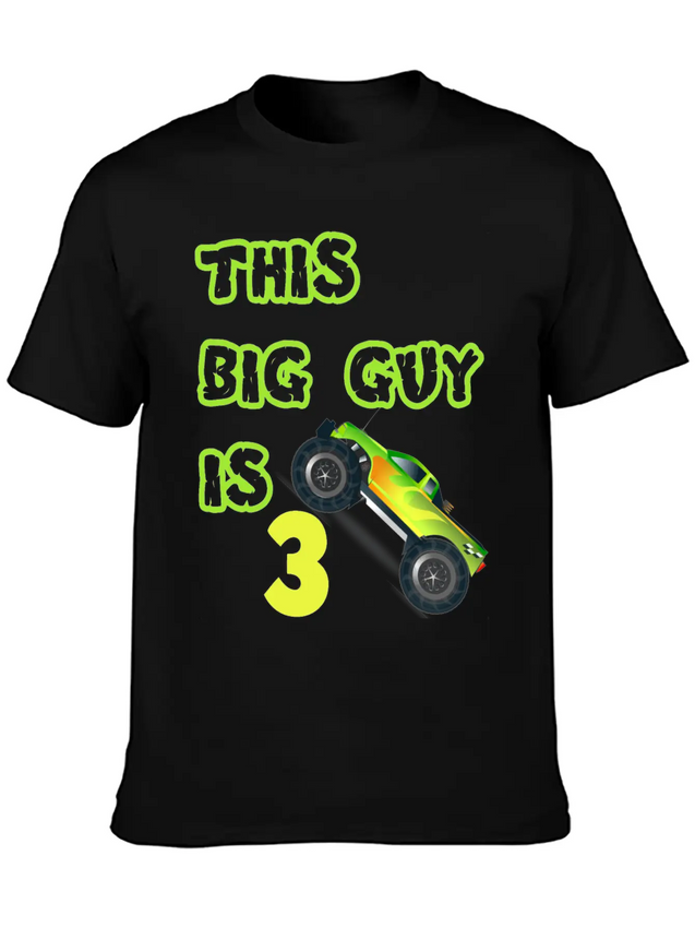 Monster Truck Birthday 3 Year Old Gift Lightweight Cotton T-Shirt – Daily Comfort Graphic Shirt