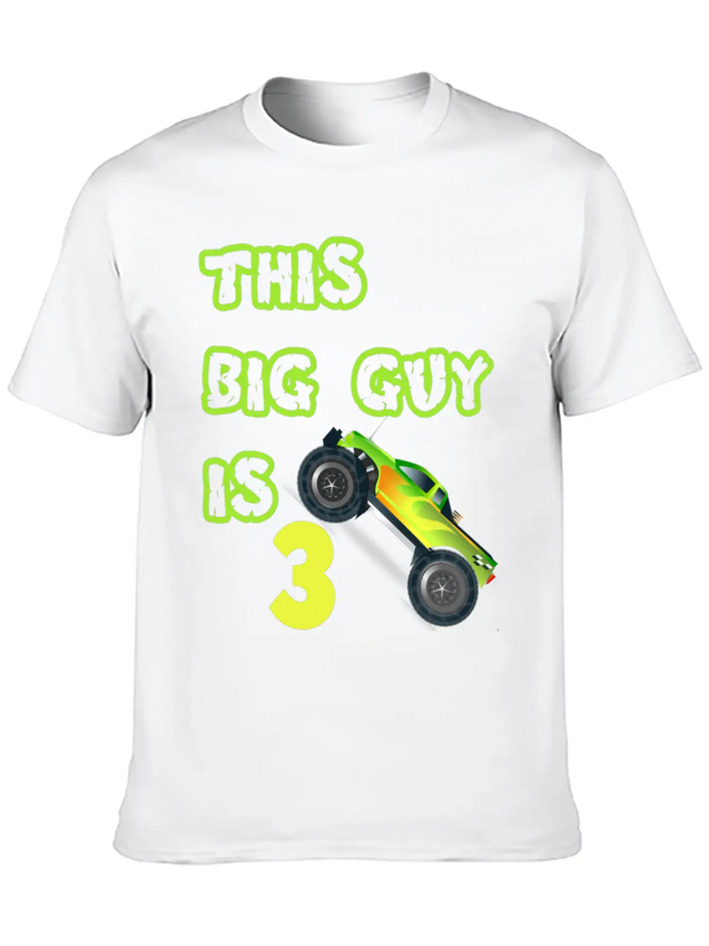 Monster Truck Birthday 3 Year Old Gift Lightweight Cotton T-Shirt – Daily Comfort Graphic Shirt