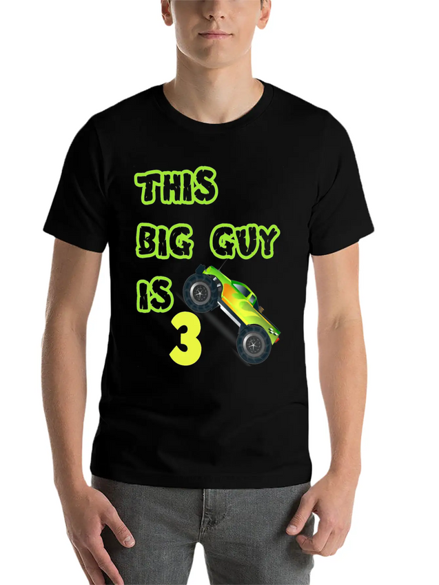 Monster Truck Birthday 3 Year Old Gift Lightweight Cotton T-Shirt – Daily Comfort Graphic Shirt