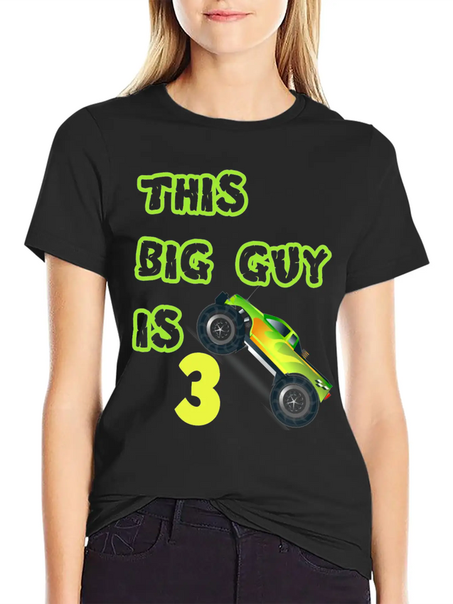 Monster Truck Birthday 3 Year Old Gift Lightweight Cotton T-Shirt – Daily Comfort Graphic Shirt