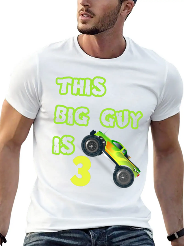 Monster Truck Birthday 3 Year Old Gift Lightweight Cotton T-Shirt – Daily Comfort Graphic Shirt