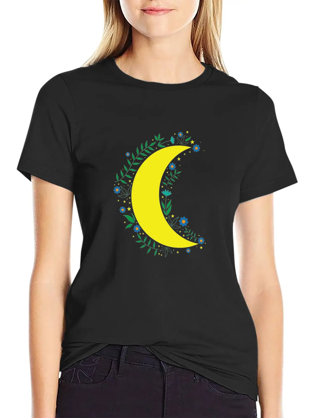 Moon Flowers Infinite Night Sky Lightweight Cotton T-Shirt – Daily Comfort Graphic Shirt