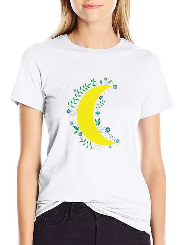Moon Flowers Infinite Night Sky Lightweight Cotton T-Shirt – Daily Comfort Graphic Shirt