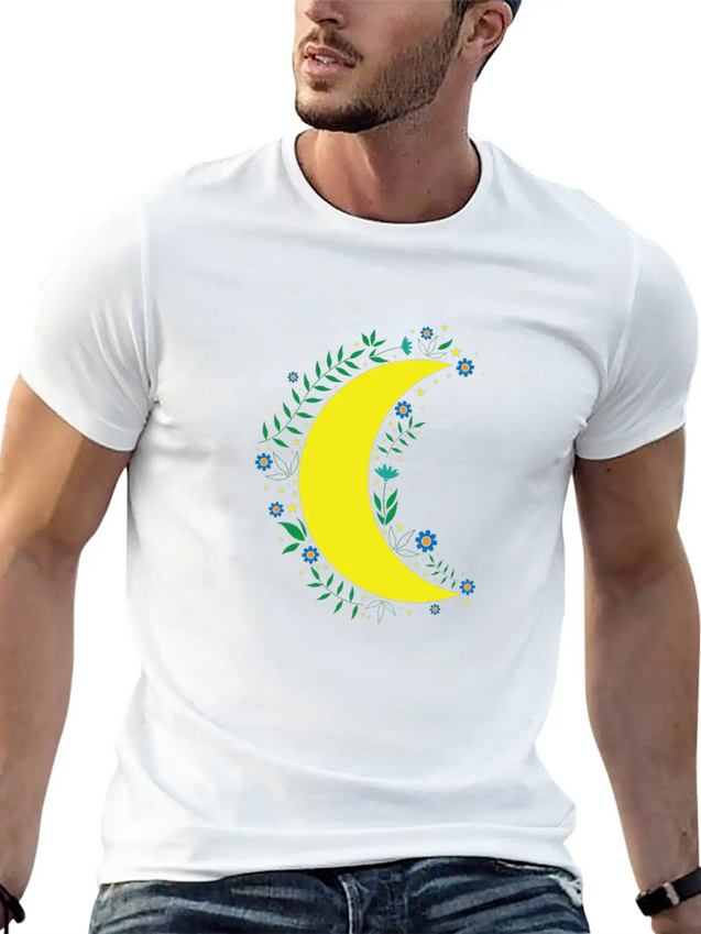Moon Flowers Infinite Night Sky Lightweight Cotton T-Shirt – Daily Comfort Graphic Shirt