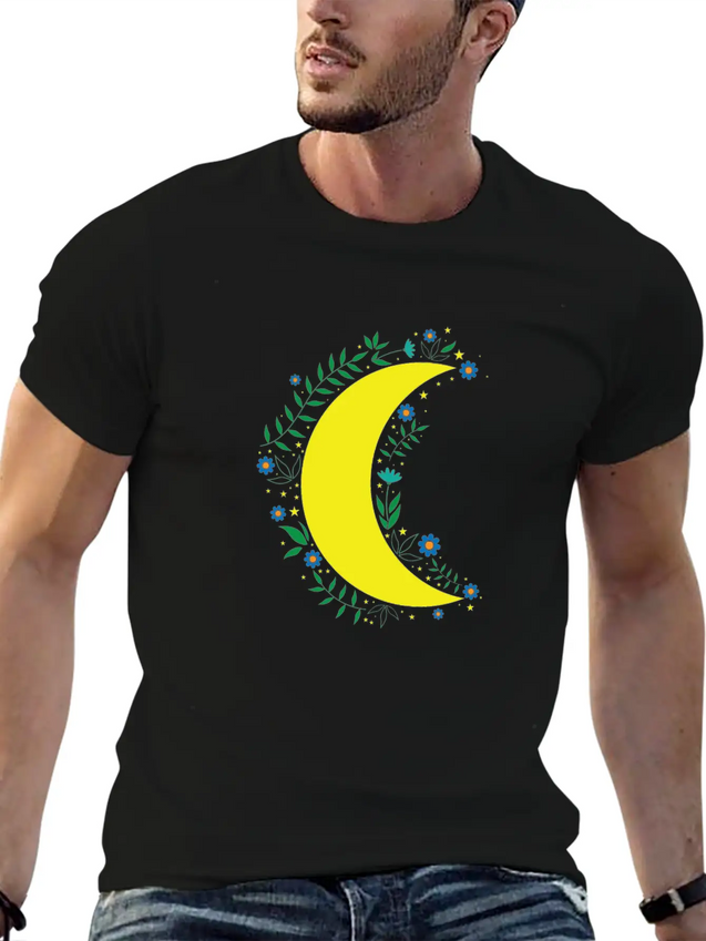 Moon Flowers Infinite Night Sky Lightweight Cotton T-Shirt – Daily Comfort Graphic Shirt