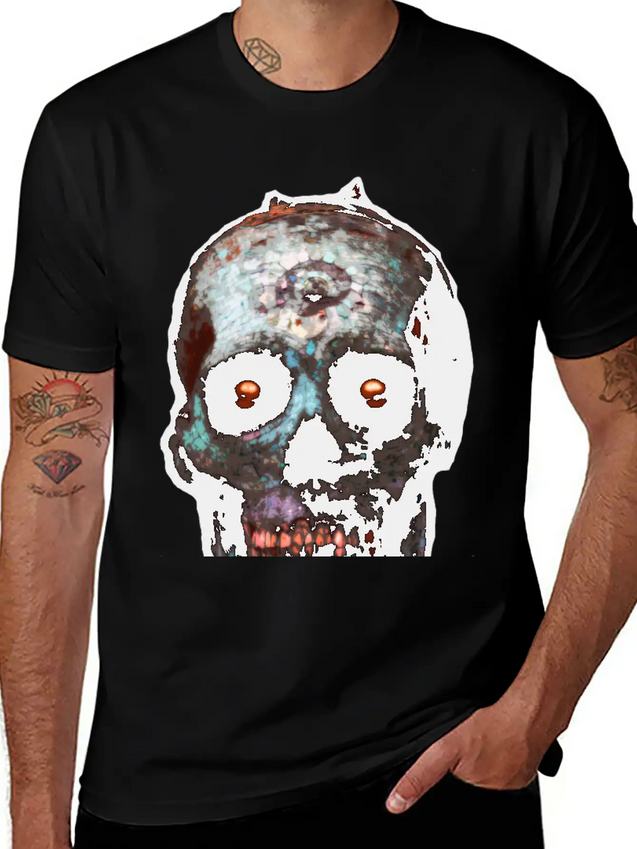 Mosaic Skull Lightweight Cotton T-Shirt – Daily Comfort Graphic Shirt