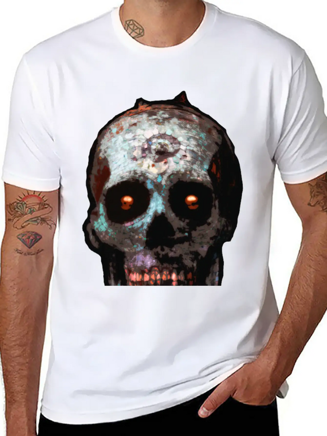 Mosaic Skull Lightweight Cotton T-Shirt – Daily Comfort Graphic Shirt