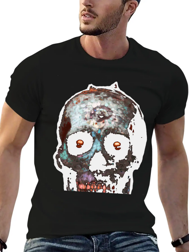 Mosaic Skull Lightweight Cotton T-Shirt – Daily Comfort Graphic Shirt