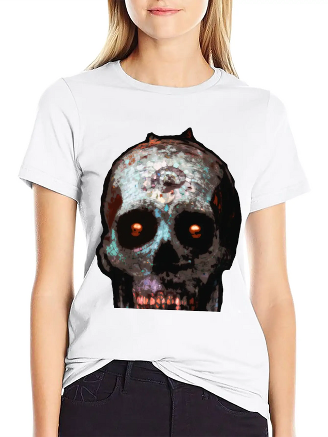 Mosaic Skull Lightweight Cotton T-Shirt – Daily Comfort Graphic Shirt