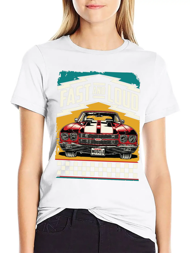 Muscle Classic Club - Classic Muscle Car Lightweight Cotton T-Shirt – Daily Comfort Graphic Shirt