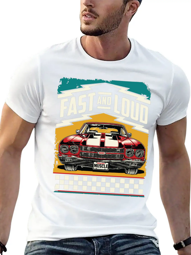Muscle Classic Club - Classic Muscle Car Lightweight Cotton T-Shirt – Daily Comfort Graphic Shirt