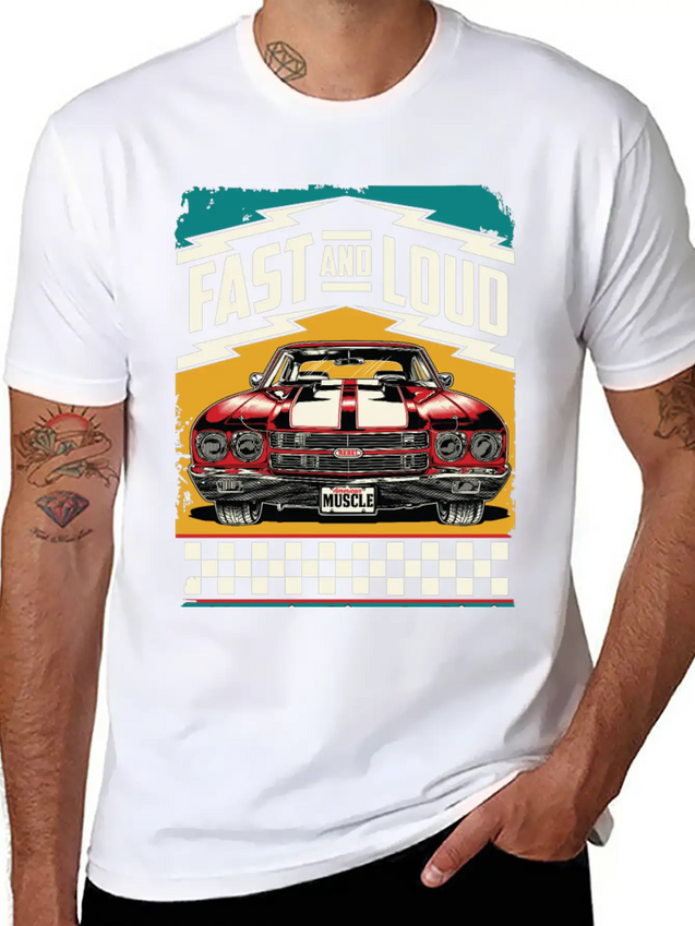 Muscle Classic Club - Classic Muscle Car Lightweight Cotton T-Shirt – Daily Comfort Graphic Shirt