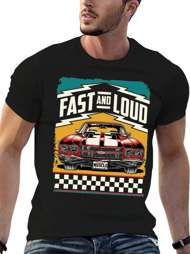 Muscle Classic Club - Classic Muscle Car Lightweight Cotton T-Shirt – Daily Comfort Graphic Shirt