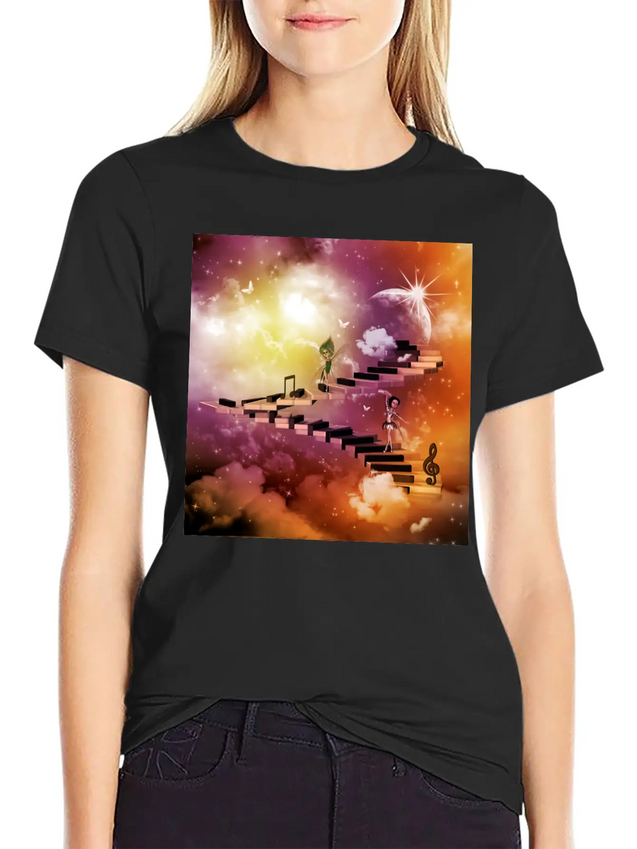 Music, Cute Dancing Fairys On A Piano Lightweight Cotton T-Shirt – Daily Comfort Graphic Shirt